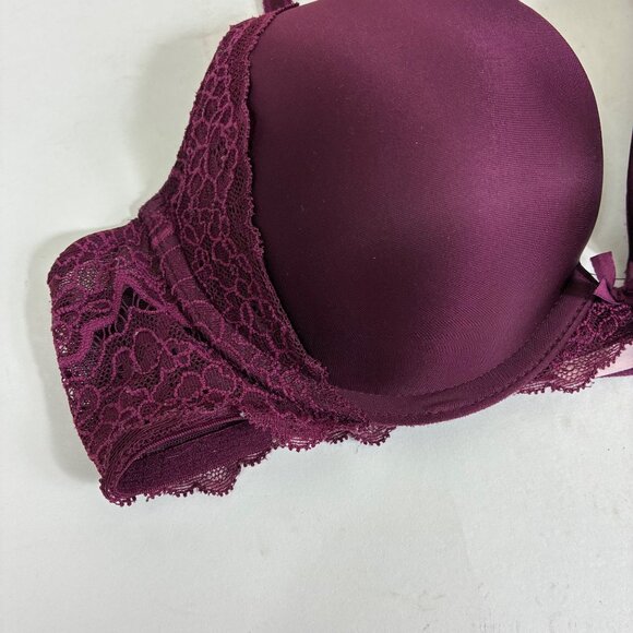 VTG Y2K Victorias Secret Dream Angels Push-Up Bra Burgundy Lace Sz 34B Coquette - Picture 2 of 7